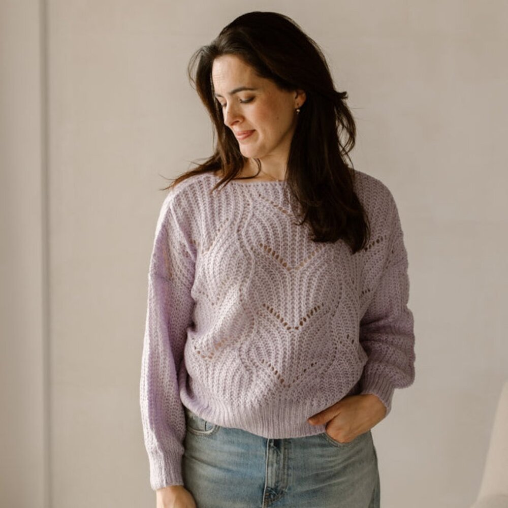 Full Circle Trends Scallop Lavender Crochet Sweatshirt